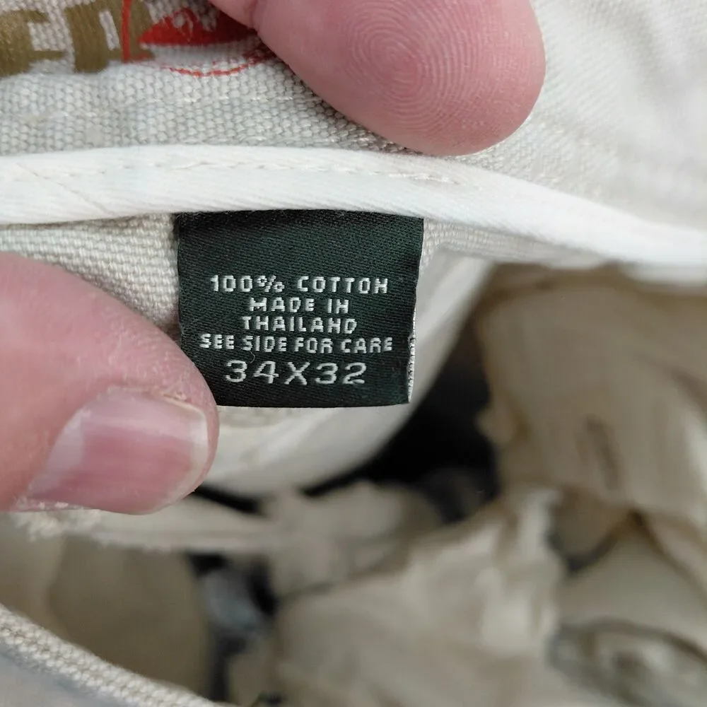 Eddie Bauer Ranger Jean Men 34x32 Beige Double Knee Canvas Heavyweight Work Pant